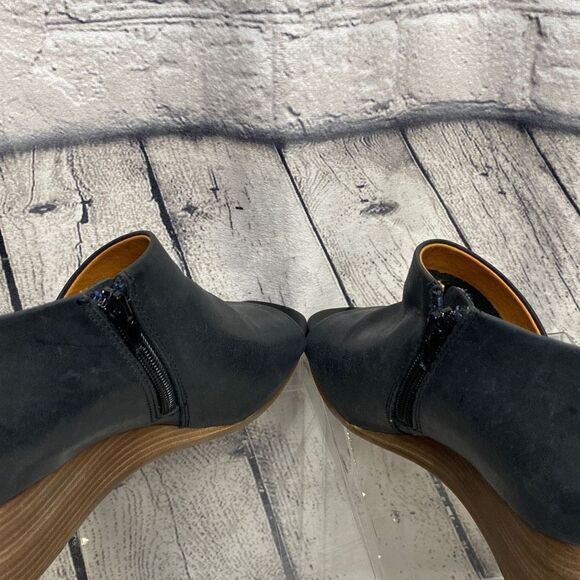 Lucky Brand Jaxy  Leather‎ Open Peep Toe Wedge Sandal Black 7.5 New - Picture 5 of 9